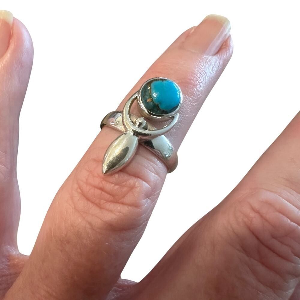 Sterling Silver Goddess Moon Ring Blue Turquoise sz 6.5